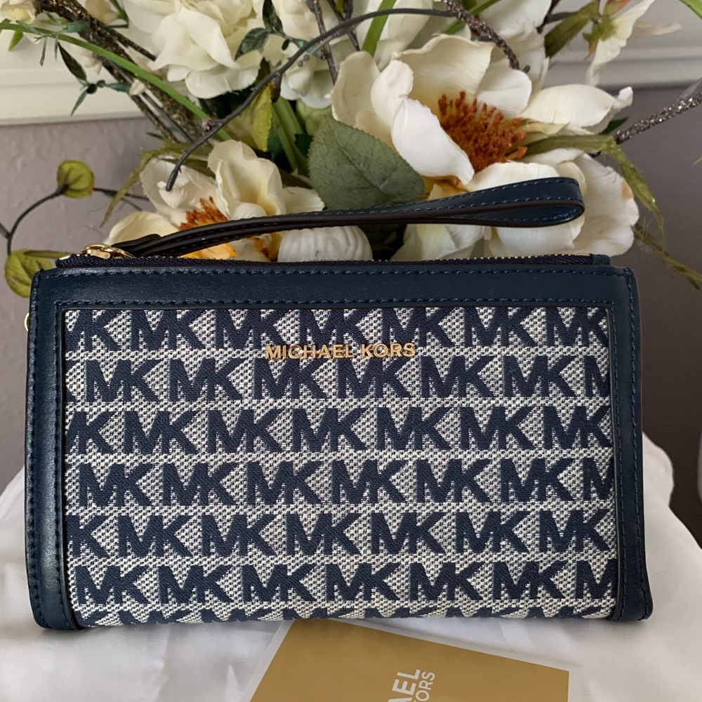 Michael Kors Jet Set Double Zip wallet Navy Multi Adele - Picture 8 of 8